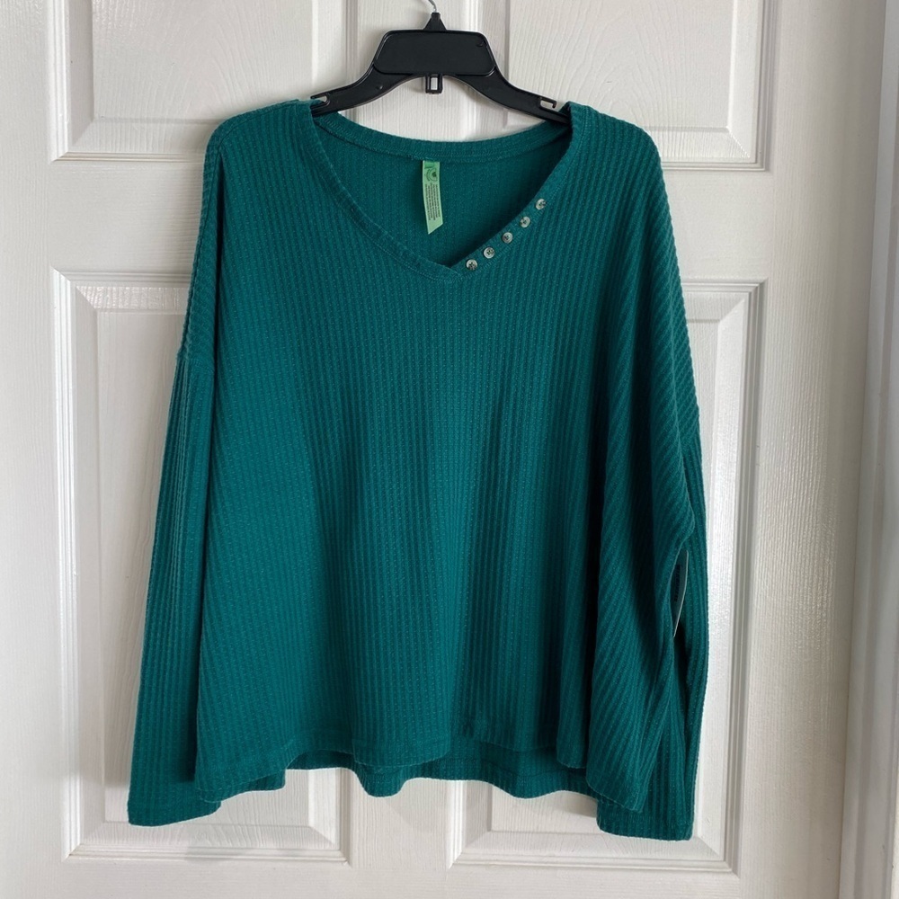 Honeydew Intimates Womens Lounge PJ Top Waffle Knit Dolman Sleeve Green Medium